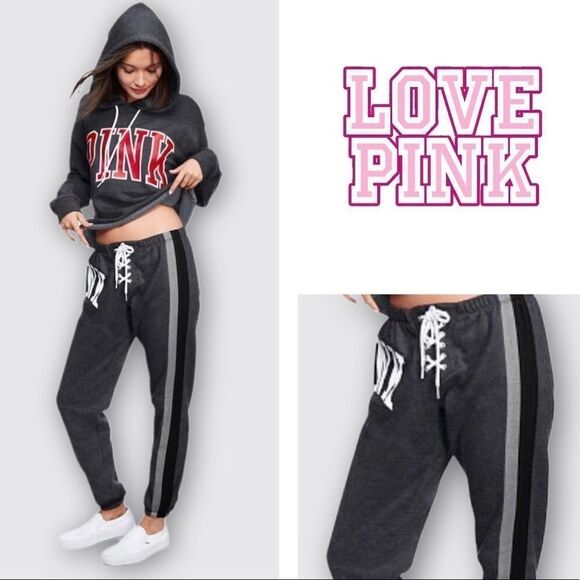 Victoria’s Secret PINK Lace Up Joggers EUC XS - Picture 1 of 13